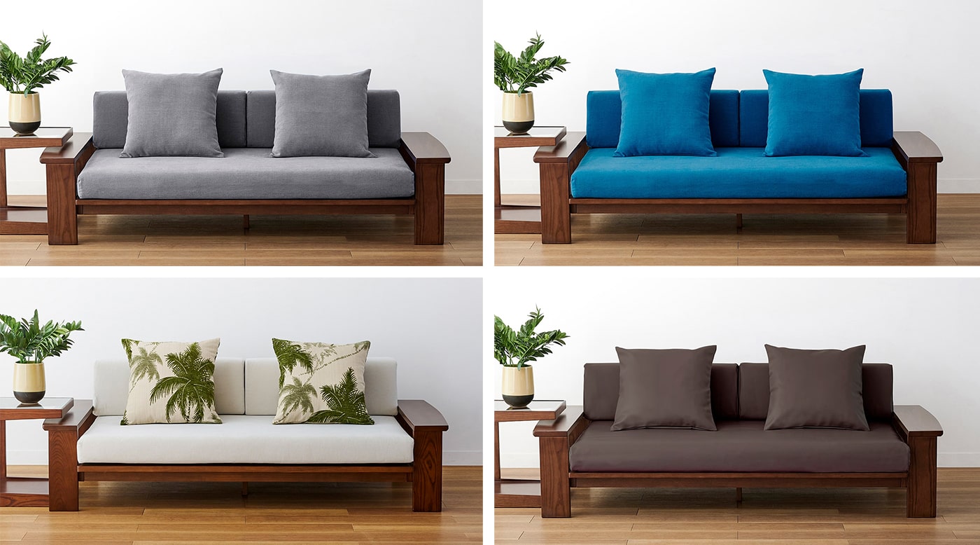 木枠ソファー クッション付き お部屋に馴染むカラーリング