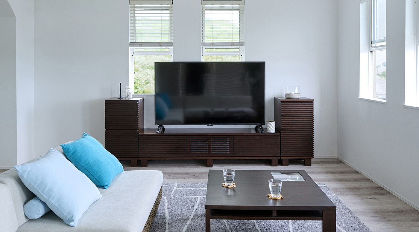 テレビ50インチ、冷蔵庫、レンジ、ソファ、テーブル、セット